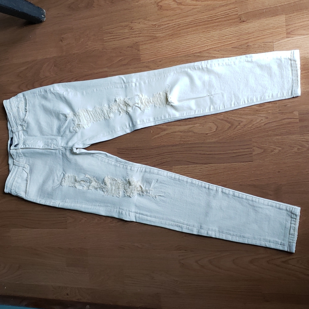 Bleu Bleu Los Angeles Cream Colored Skinny Distressed Stretch Jeans Jr. Size 9